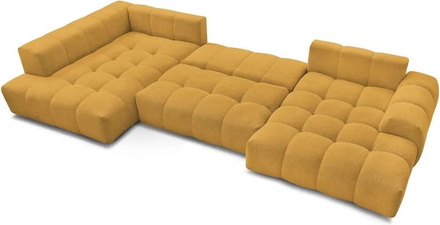 Divano angolare color senape allungabile e con contenitore (penisola a sinistra/a U) con rivestimento in ciniglia Everest – Bobochic Paris