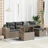 Set Divano da Giardino 6 pz con Cuscini Grigio in Polyrattan 3327930