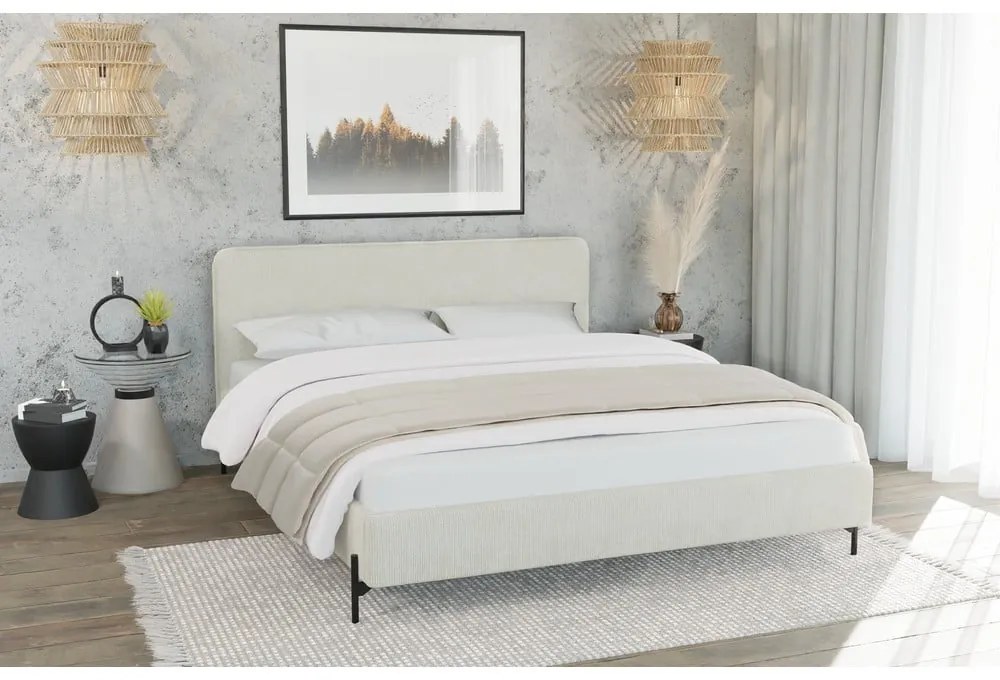 Letto matrimoniale imbottito beige con griglia 140x200 cm Barker - Ropez