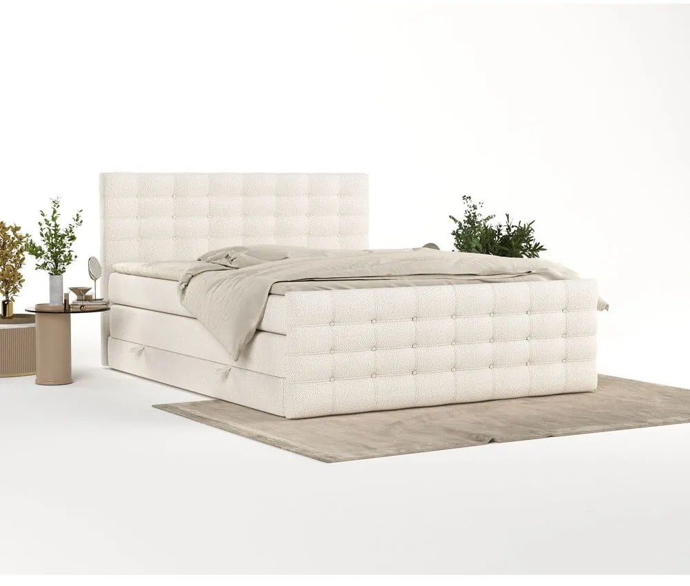 Letto boxspring crema con spazio contenitivo 160x200 cm Blend - Maison de Rêve
