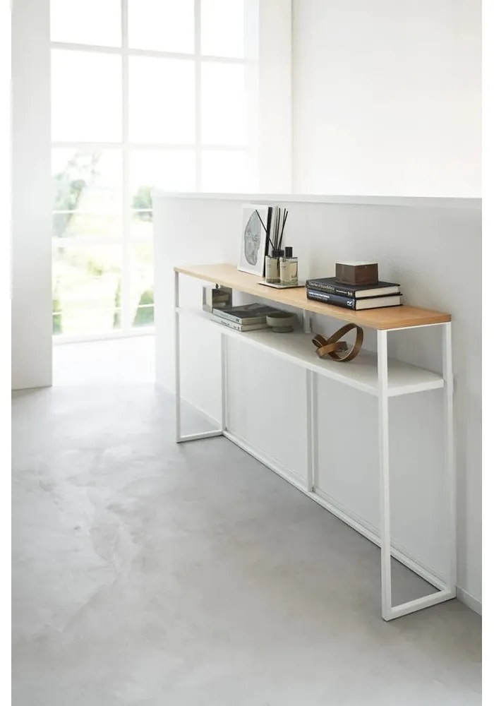 Tavolo consolle bianco/in marrone chiaro con effetto frassino 20,5x126 cm Tower - YAMAZAKI