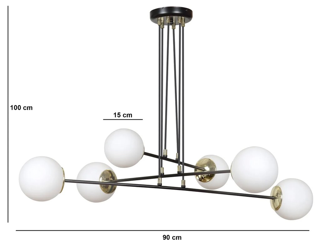 Lampadario Moderno 6 Luci Ognis In Acciaio Bianco E Oro E Vetro A Sfera Opale