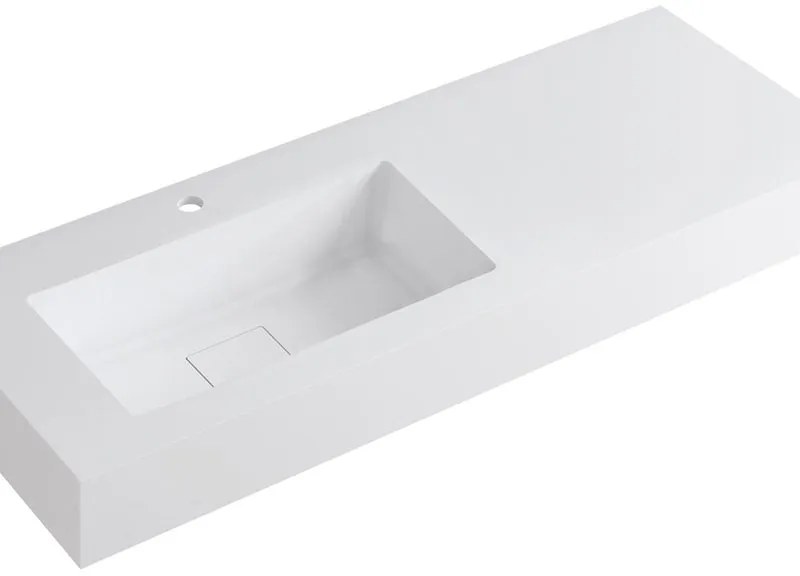 Lavabo a incasso rettangolare vasca a sinistra L 120.5 x H 15 x P 46 cm in resina bianco lucido