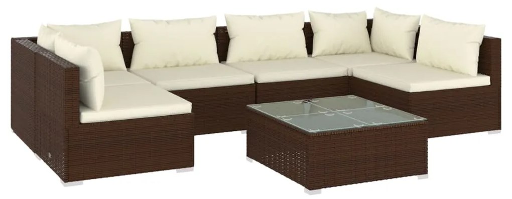 Set divani da giardino 7 pz con cuscini in polyrattan marrone