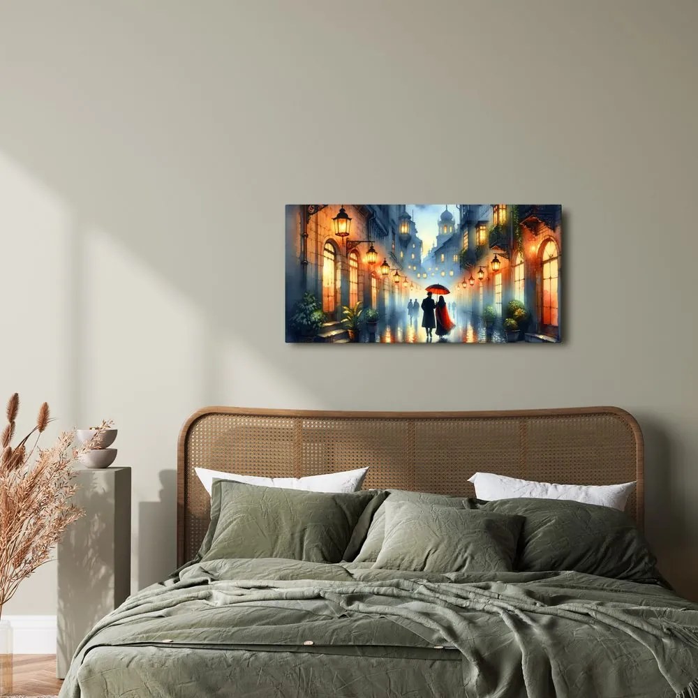 Quadro su tela – Vicolo illuminato dalla luce dei lampioni