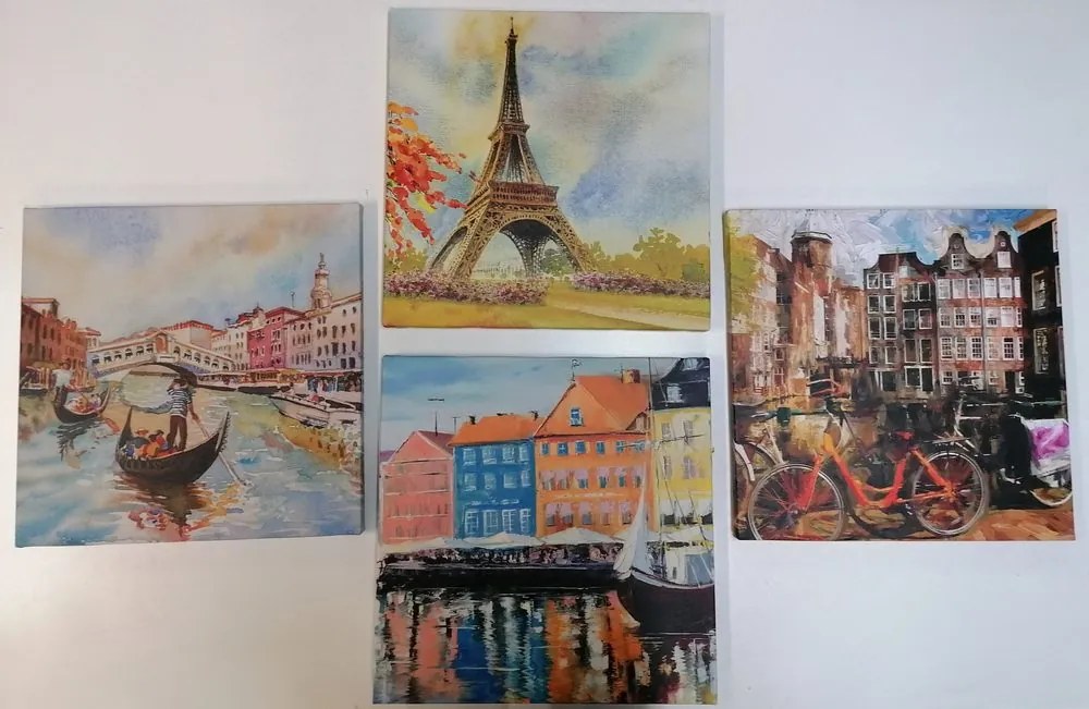 Set di quadri – Città dipinte in colori pastello