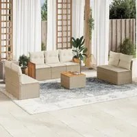 Set Divano da Giardino 8 pz con Cuscini Beige in Polyrattan 3227563