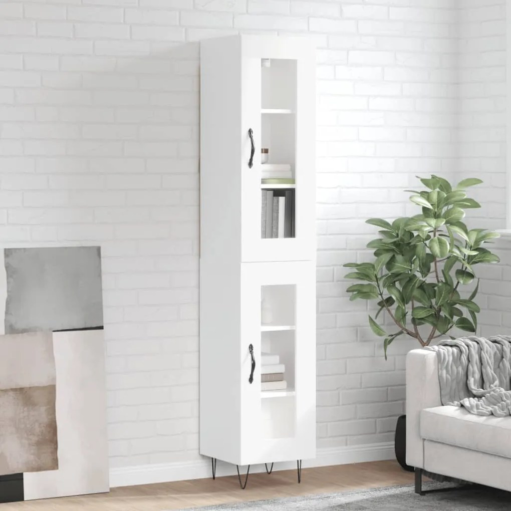 Credenza 34,5x34x180 Cm İn Legno Multistrato Bianco Lucido /