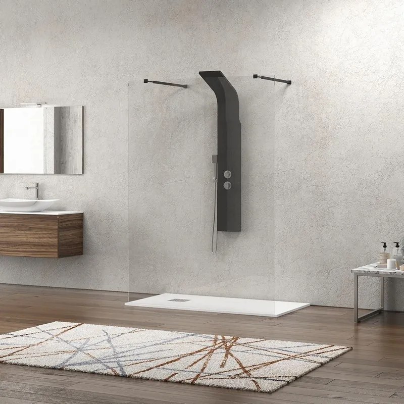Parete Walk-in 170cm con staffe nere vetro trasparente KW3000N - KAMALU