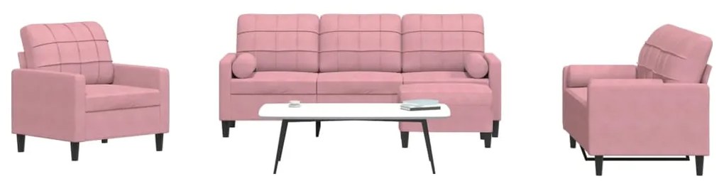 Set Di Divani 4 Pz Con Cuscini E Rinforzi Rosa İn Velluto /