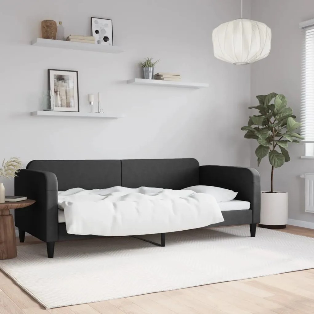 Letto Da Giorno Nero 90x200 Cm İn Tessuto /