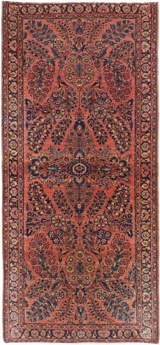 Antik Medaglione Floreale Rosso Ruggine Blu Scuro 92x200 Cm
