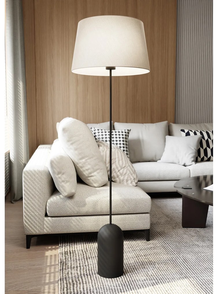 Piantana 1 Luce Anubi Paralume In Tessuto Beige Con Base In Acciaio Nero