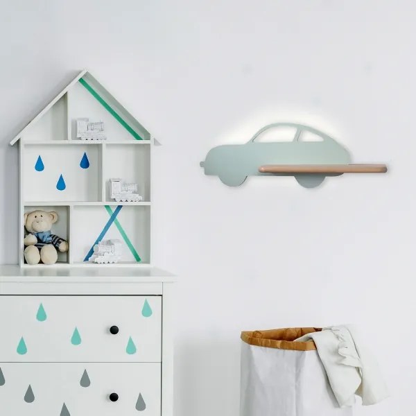Applique LED per bambini con mensola CAR LED/5W/230V verde/legno