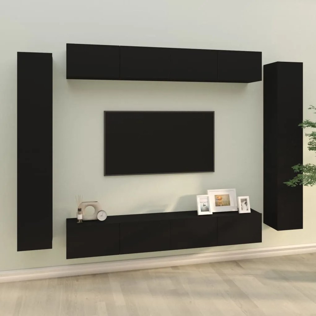 Set mobili porta tv 8pz nero in legno multistrato