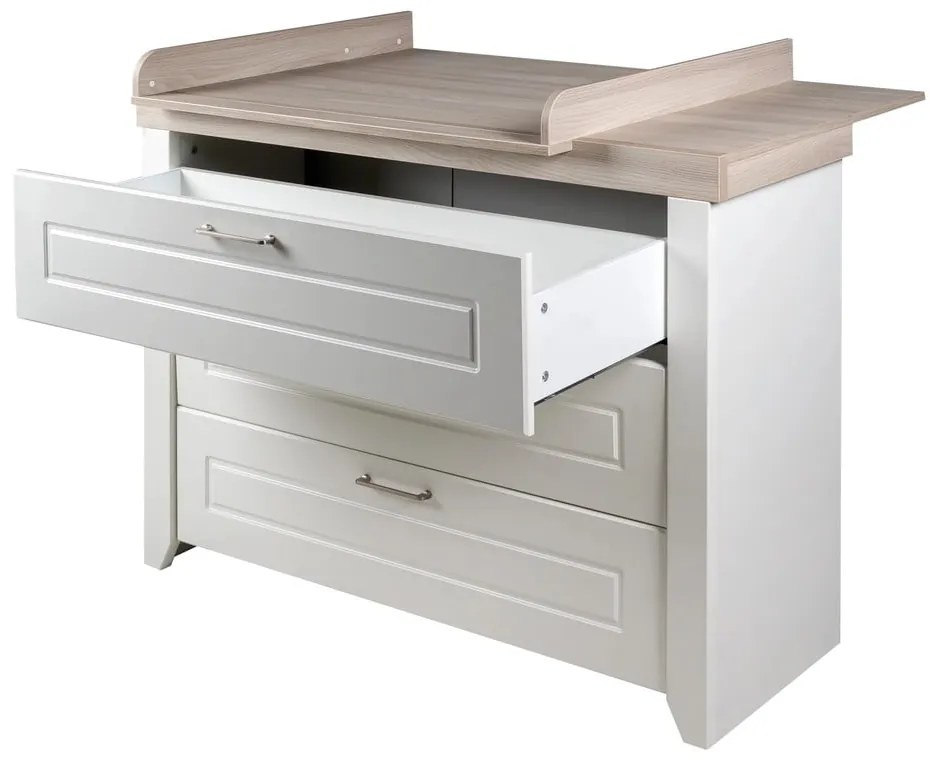 Cassettiera bassa per bambini bianca in olmo con fasciatoio 120x98 cm Felicia - Roba