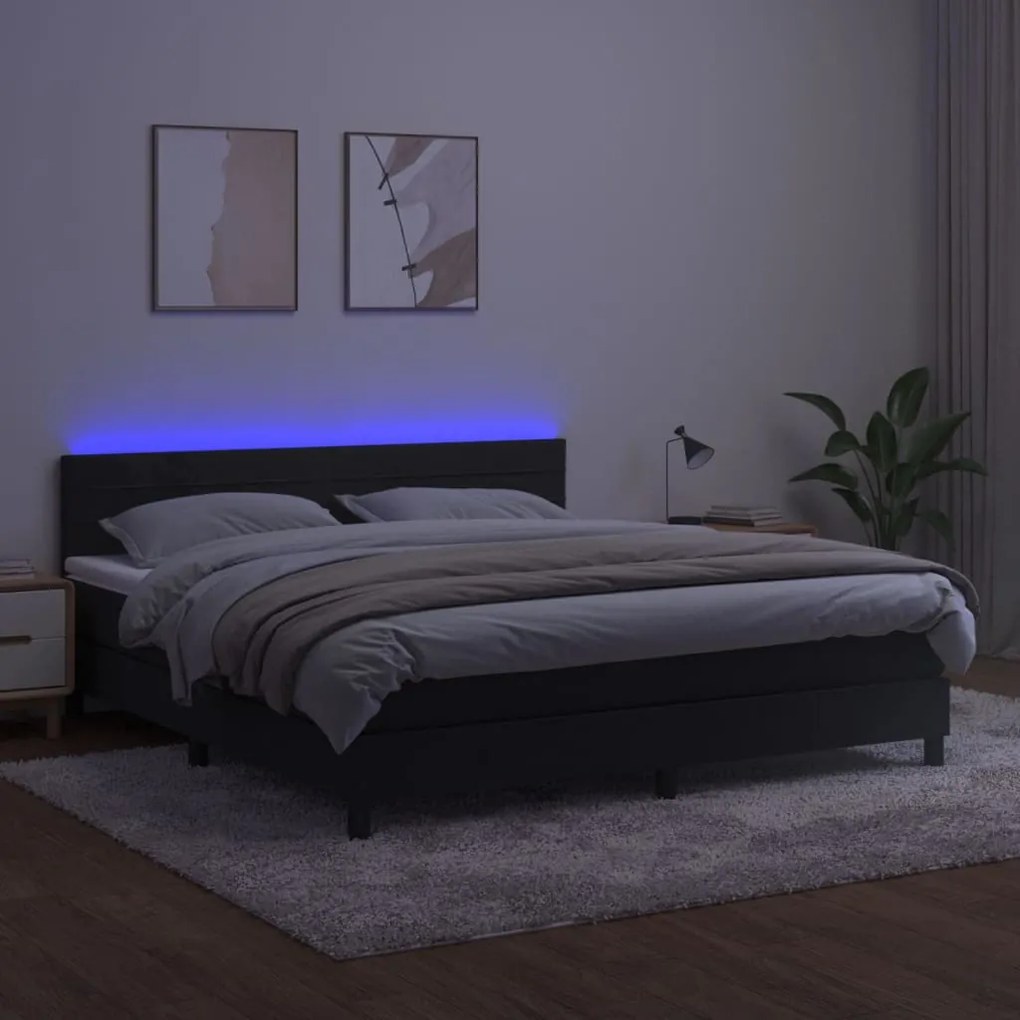 Letto a molle con materasso e led nero 180x200 cm in velluto