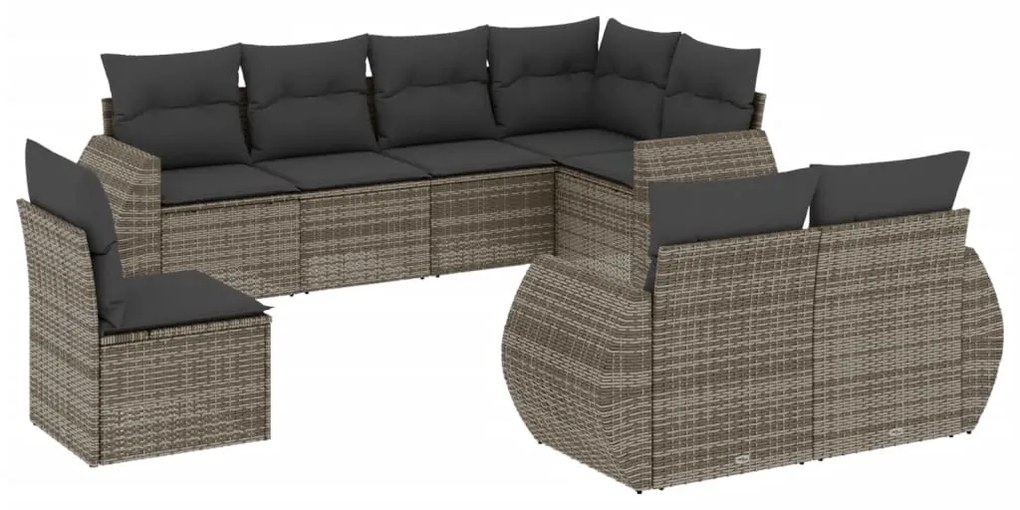 Set divano da giardino 8 pz con cuscini grigio in polyrattan