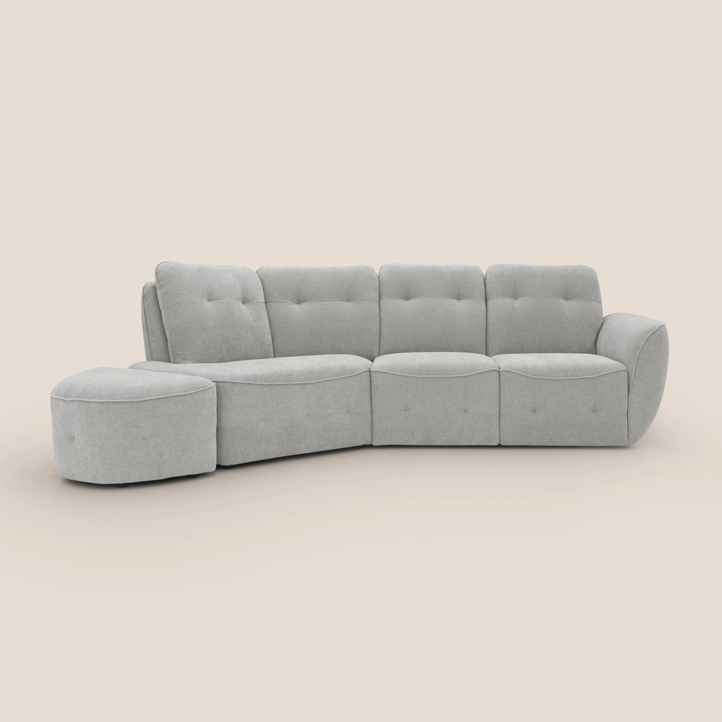 Cerbero divano angolare con pouf mobile in morbido bouclé impermeabile T07