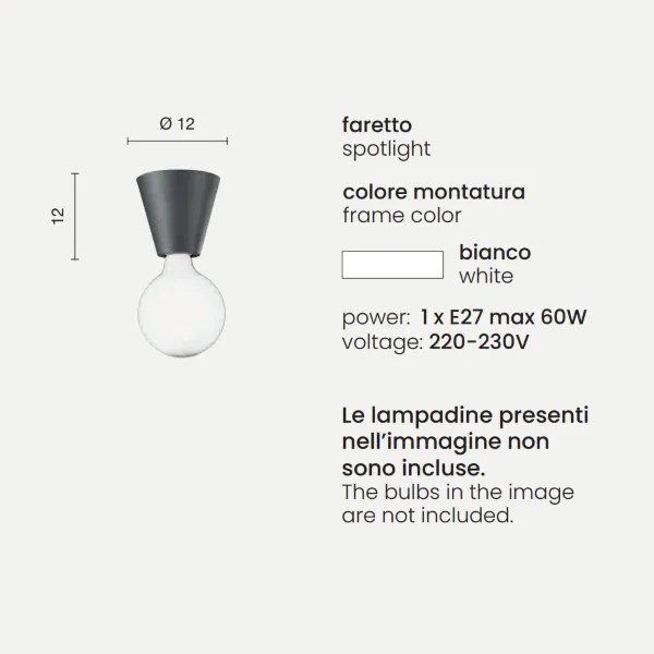 Lampada faretto da interno 12x12 cm FOG in alluminio verniciato Bianco