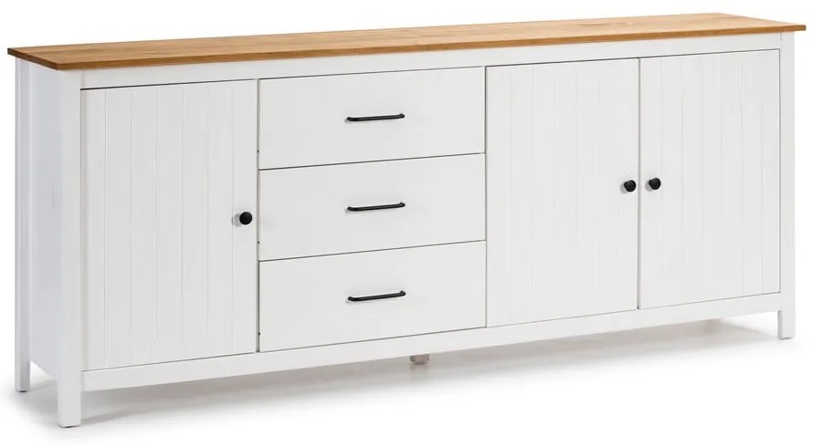 Cassettiera bassa bianca in legno di pino 190x80 cm Miranda - Marckeric