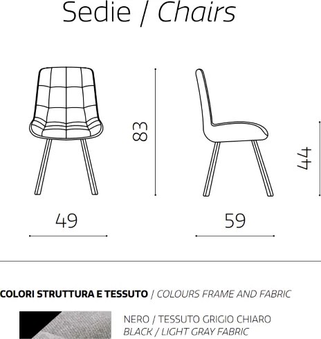 Sedia da cucina in tessuto Grigio Chiaro gambe metallo FRIEDIC set 2 pz