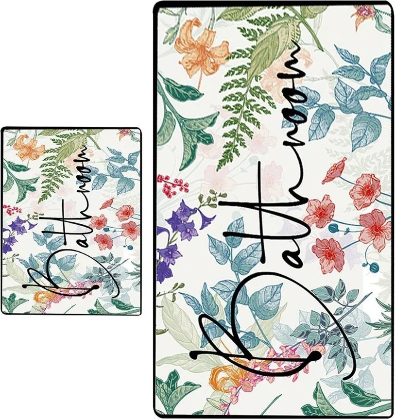 Set di tappetini per il bagno 2 pz 60x100 cm Green In Flower – Foutastic