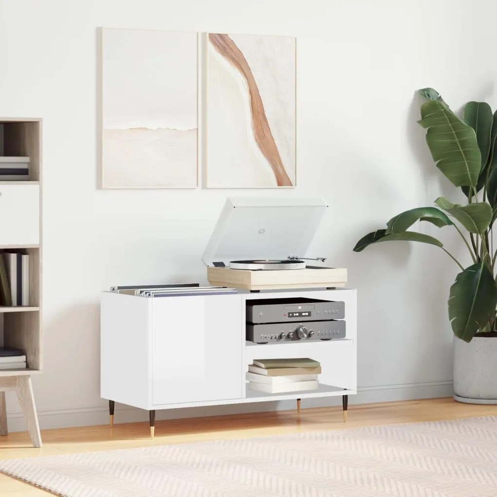 Mobile Porta Dischi Bianco Lucido 85x38x48 Cm Legno Multistrato /