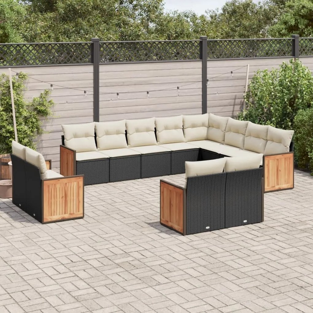 Set divani da giardino 12 pz con cuscini nero in polyrattan