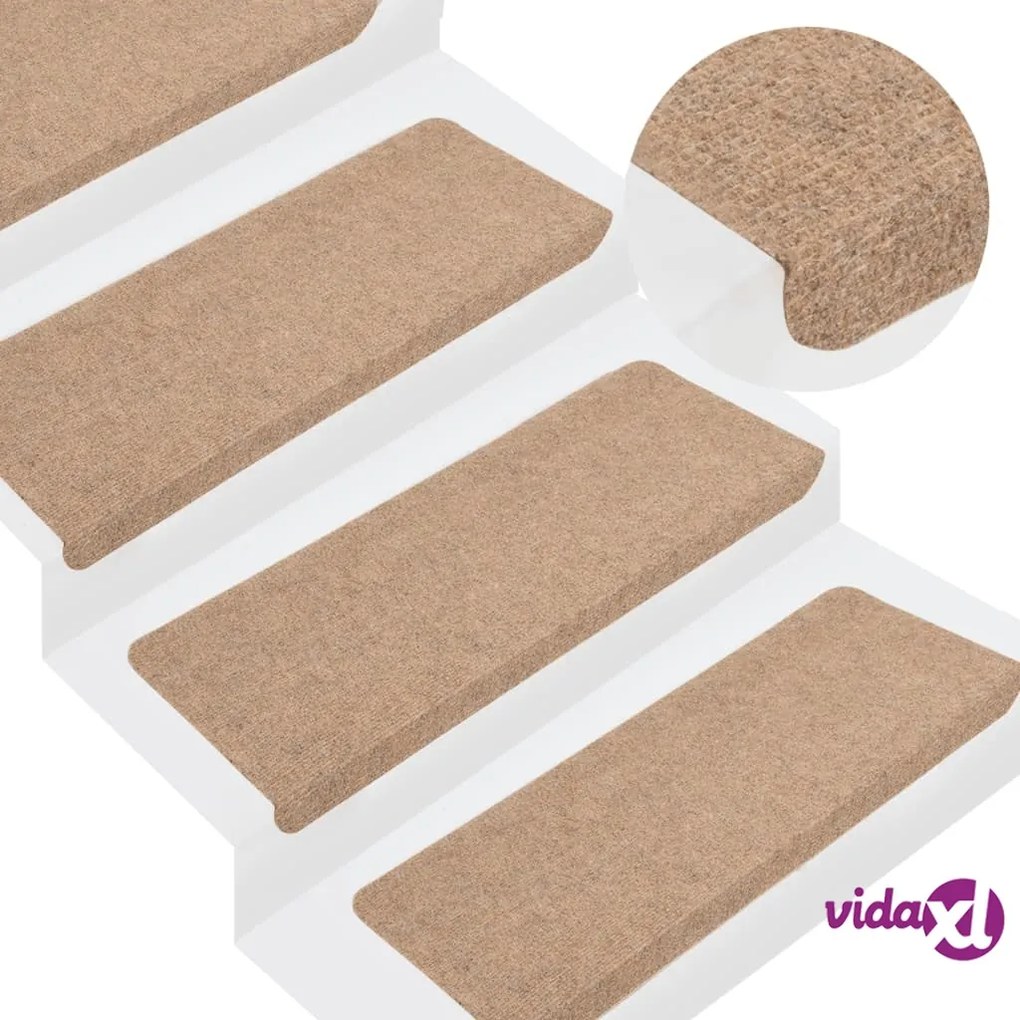 vidaXL Tappetini Autoadesivi per Scale 15 pz 65x24,5x3,5 cm Beige