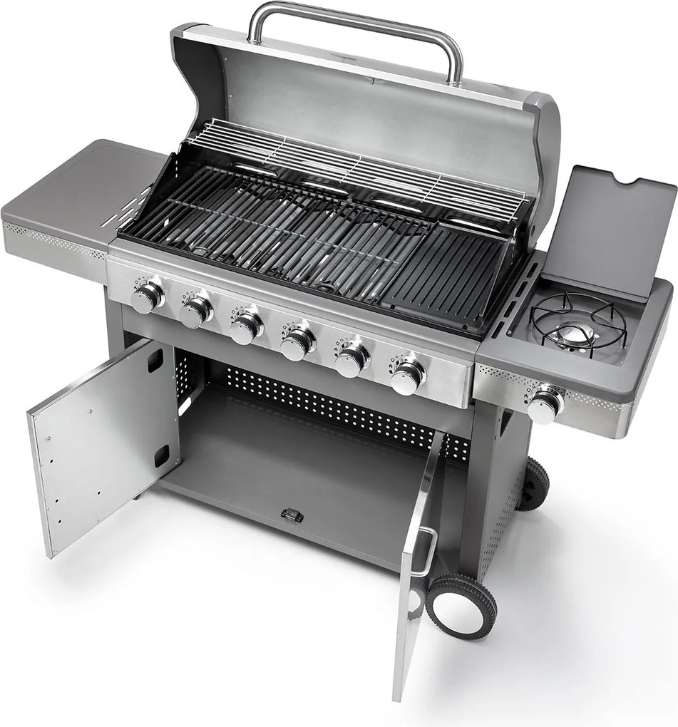 Barbecue a Gas GPL 6 Fuochi + 1 Fornello Laterale Ompagrill Indianapolis 7/B in Acciaio Inox...