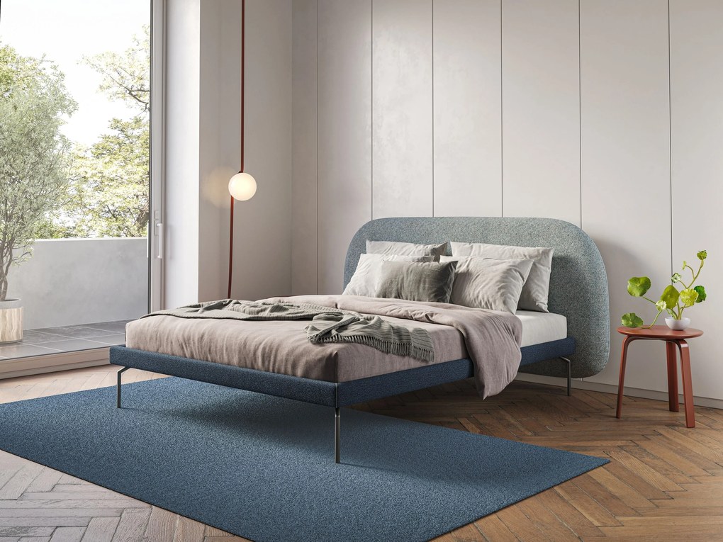 Soleil letto imbottito di design con piedi alti in metallo in bouclet smacchiabile T12 carta da zucchero