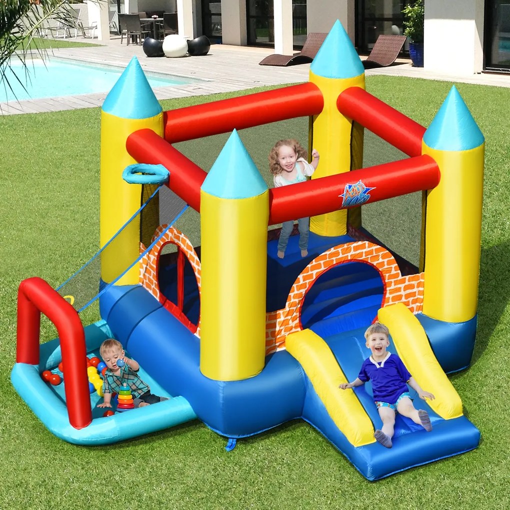 Costway Casetta gonfiabile con scivolo e canestro per bambini 300x280x210cm, Casa gonfiabile con palline