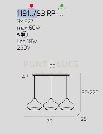 Sospensione cromo 3 luci rettangolare vetri (2 x piccolo ru + 1 x p...