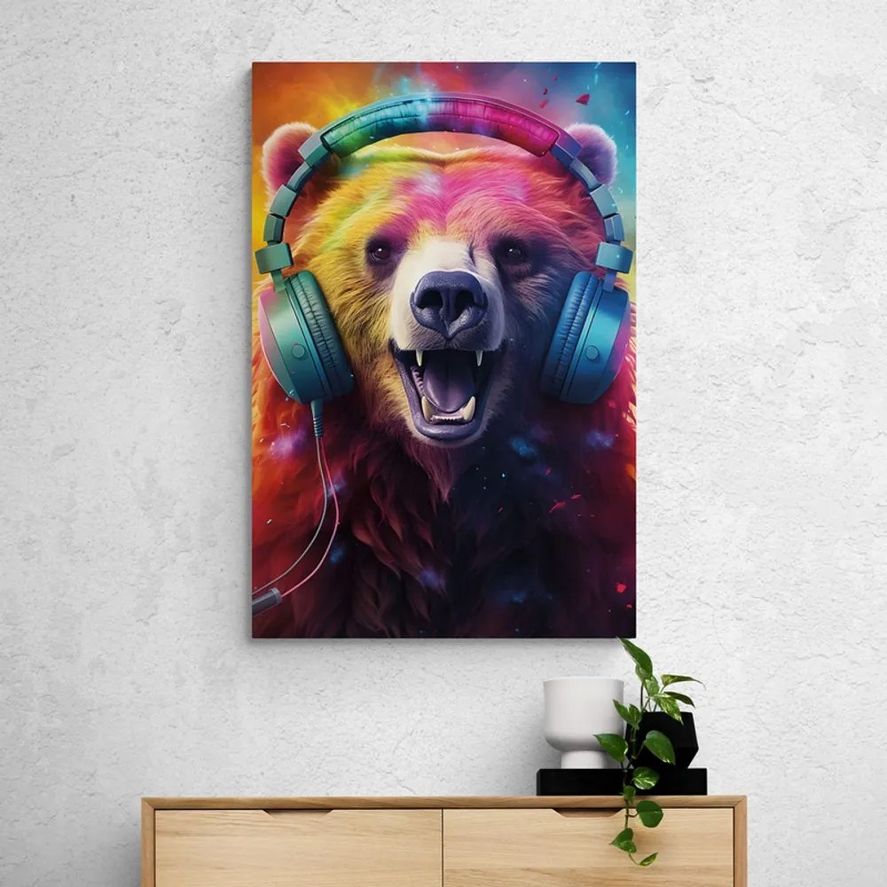 Quadro su tela – Orso con cuffie