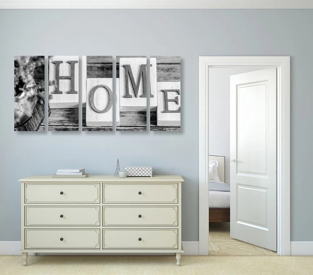 Quadri 5 pezzi – Lettere Home in bianco e nero