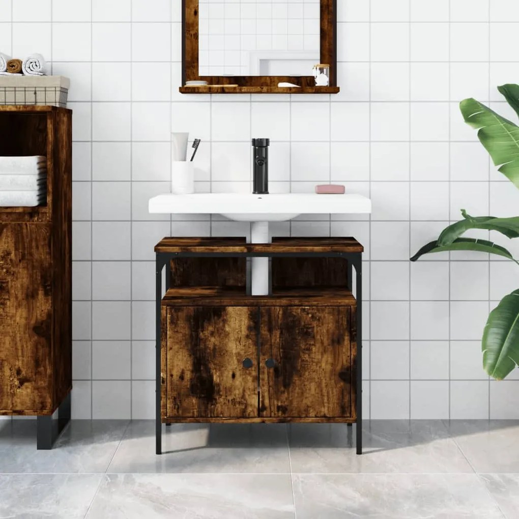 Mobile lavabo bagno rovere fumo 60x30x60 cm legno multistrato