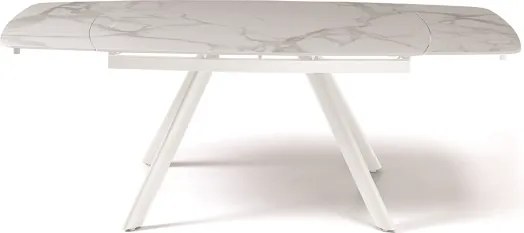 Tavolo moderno allungabile a 210 cm base metallo e piano effetto Marmo Bianco TERENCE