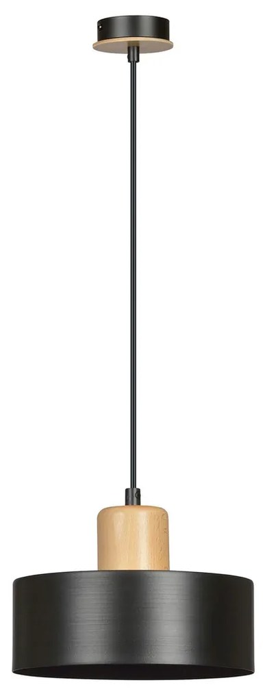 Lampadario a Sospensione in Acciaio e Legno TORIN 1 Nero/Bianco E27