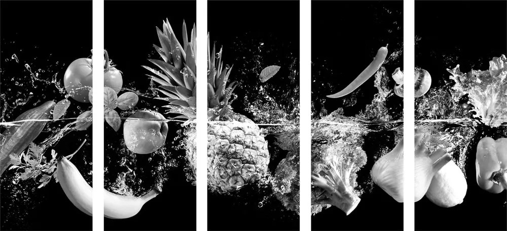 Quadri 5 pezzi – Frutta e verdura biologica in bianco e nero
