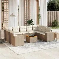 Set Divano da Giardino 10 pz con Cuscini Beige in Polyrattan 3225589