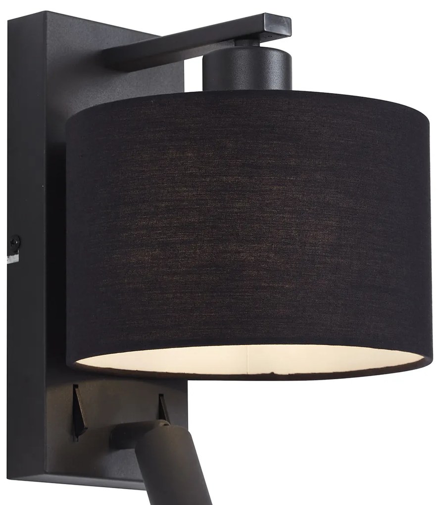 Applique da parete moderna nera rotonda con luce di lettura - Puglia