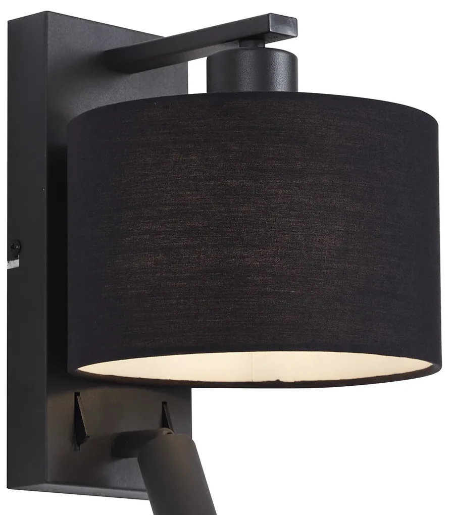 Applique da parete moderna nera rotonda con luce di lettura - Puglia