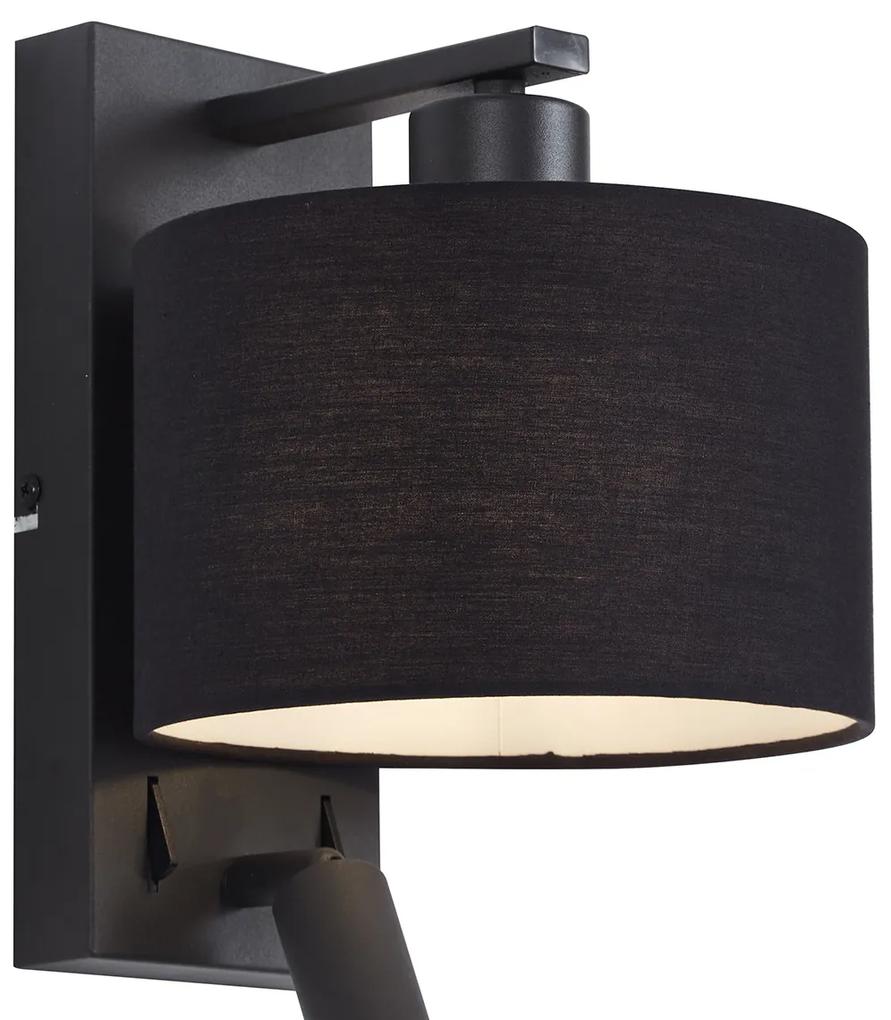 Lampada da parete moderna nera rotonda con lampada da lettura - Puglia