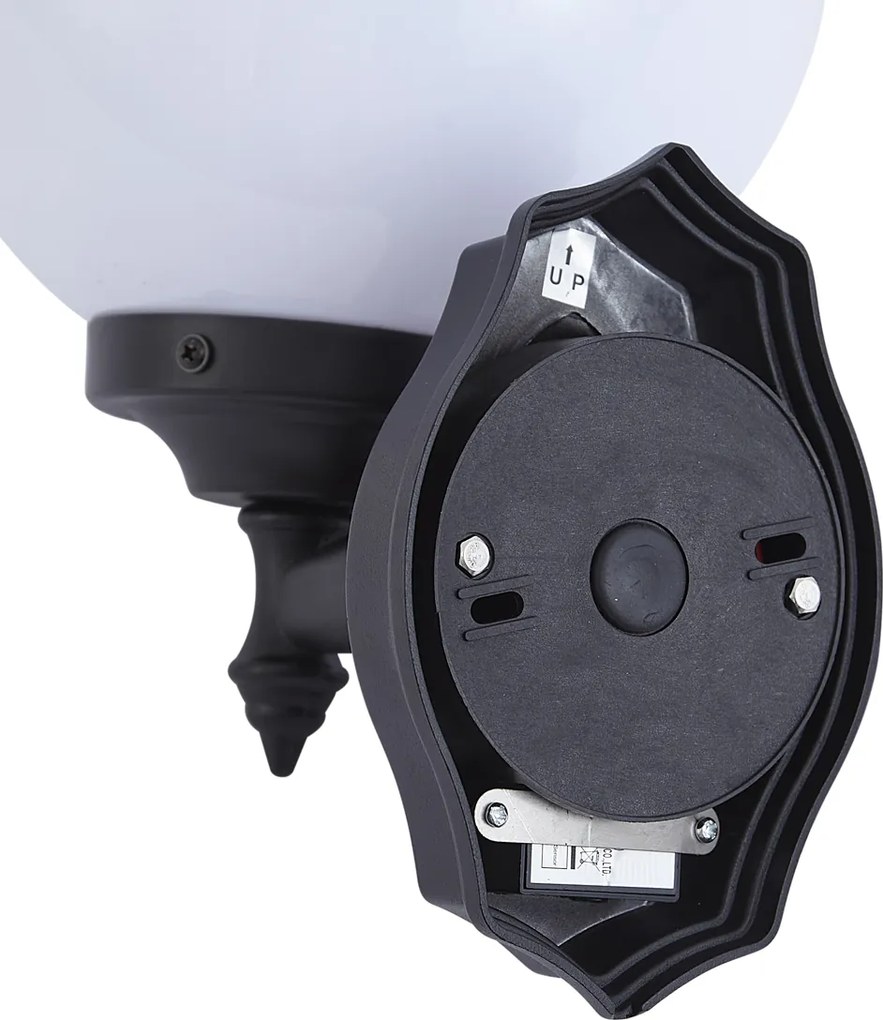 Lampada da parete classica da esterno nera con vetro opale IP44 con sensore di movimento - Champs