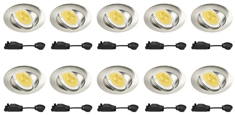 Set da 10 pezzi Faretto da incasso con fonte luminosa LED Clane tondo nichel, foro incasso 5.5 cm