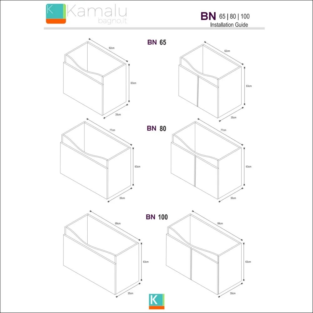 Mobile bagno 65cm sospeso con 2 ante BN-65A - KAMALU