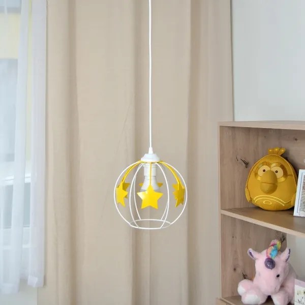 Lampadario a sospensione per bambini STARS 1xE27/15W/230V giallo/bianco