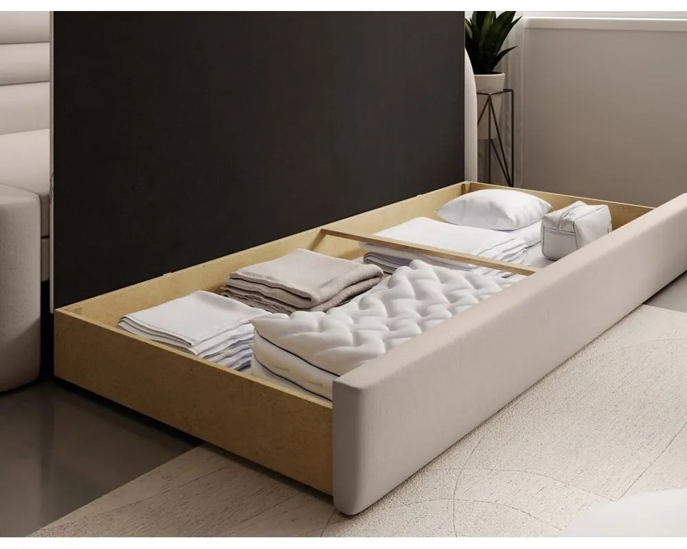 Divano beige allungabile/con contenitore con penisola a destra e rivestimento in velluto 223 cm Fabillo – ELTAP