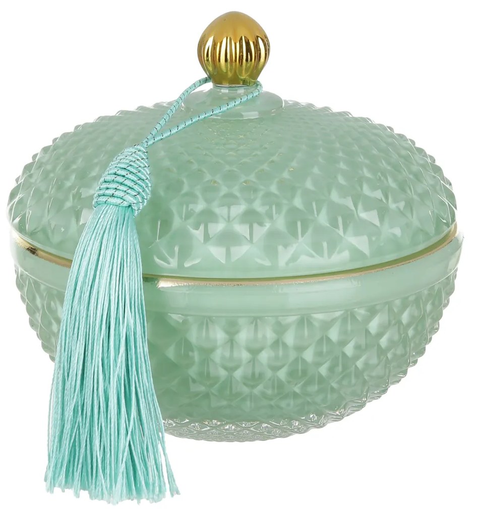 Cofanetto portagioie in vetro verde coperchio con nappina